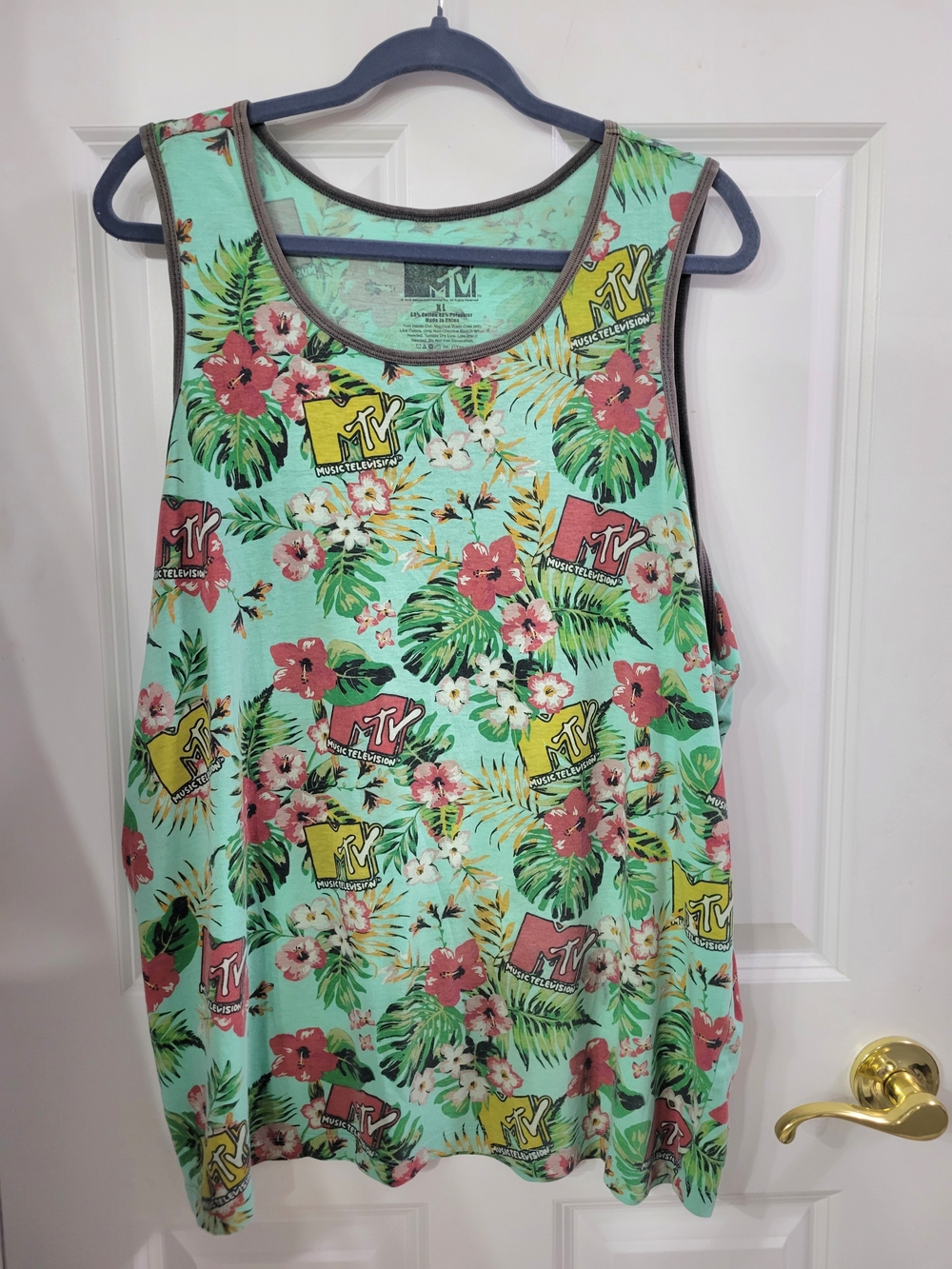 MTV Women's Mint Green Tropical Logo Tank Top